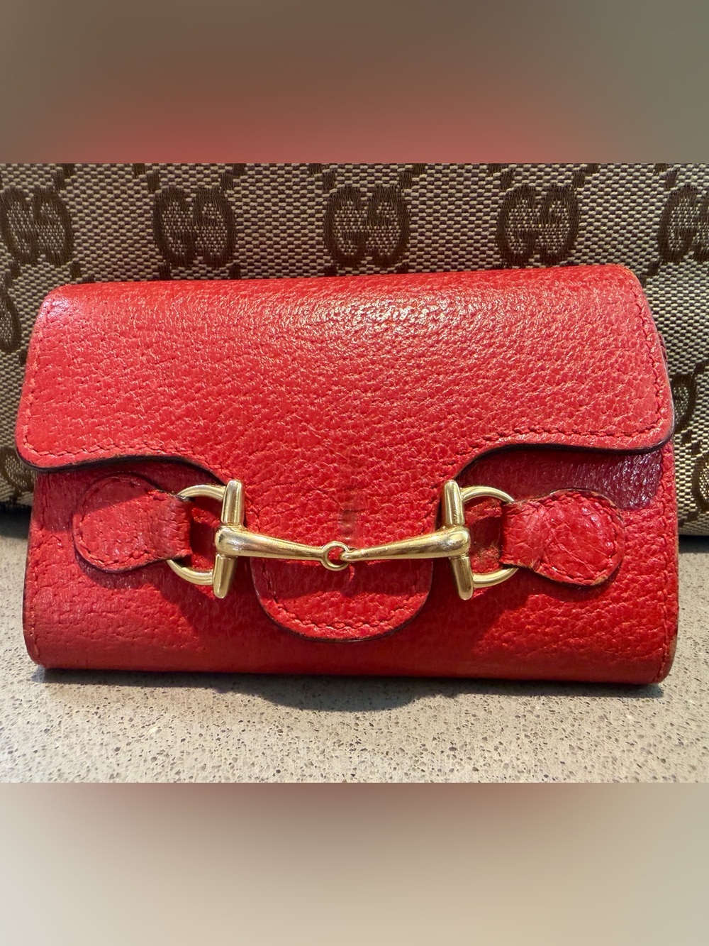 Gucci Red Leather Horsebit Key Case with Gold Hardware